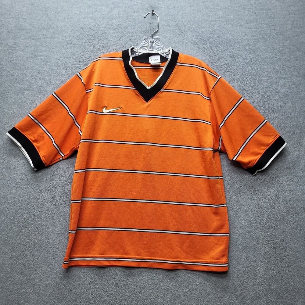 VINTAGE Nike Men Jersey M Orange Swoosh Embroidery Soccer Bebe 99 90s USA‎